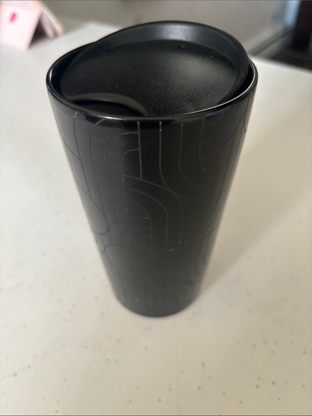 Black Travel Tumbler with Subtle Line Pattern